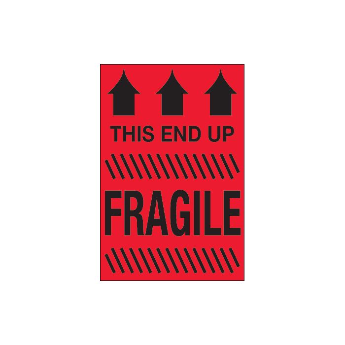 4" x 6" - "This End Up - Fragile" (Fluorescent Red) Labels
