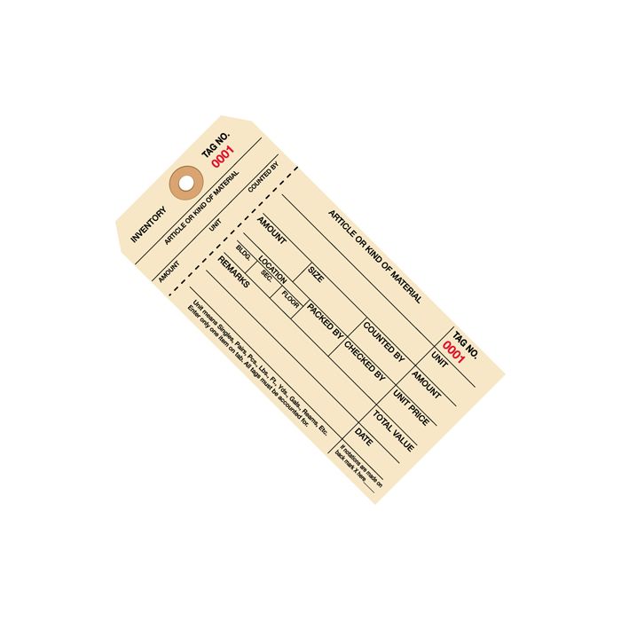 6 1/4" x 3 1/8" - (8000-8999) Inventory Tags 1 Part Stub Style #8